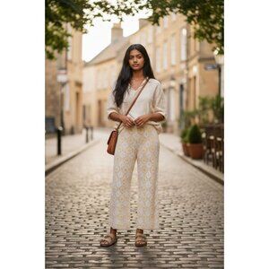 Zara  NWT Floral Crochet High Waist Trousers Girls Tall Size 12